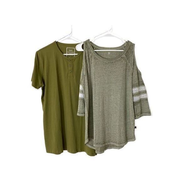 NWT. Bundle Authentic Am. H. cold shoulder 3/4 sl tee and NEXT  t-shirt Sz. L - Picture 1 of 7